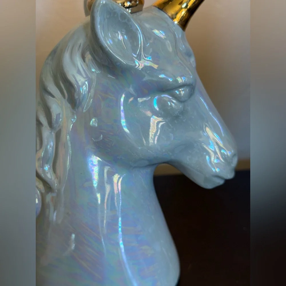 Gold White Unicorn Table Lamp Estate Iridescent ~11”‎ T